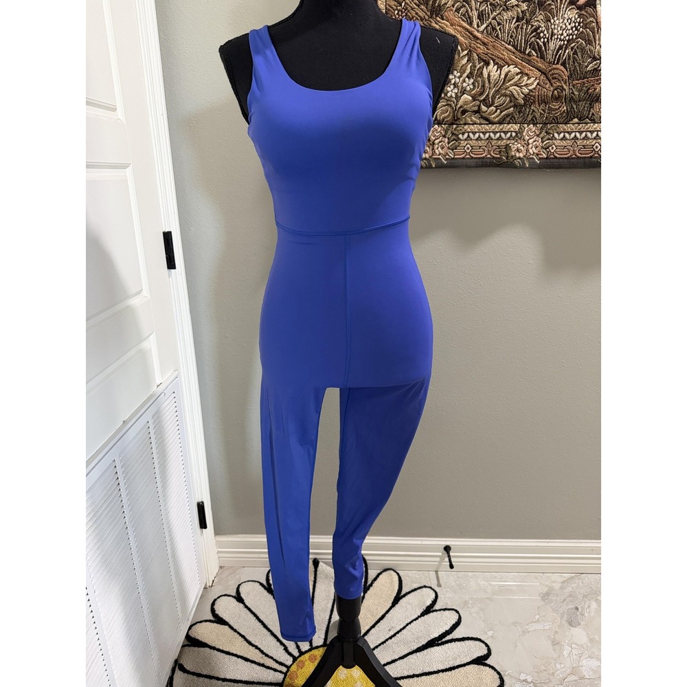 One Unitard Womens Small Blue Scoop Neck Cross Back Stretch One Piece Activewear